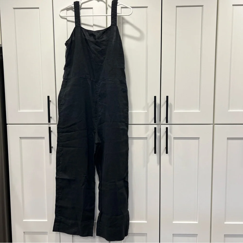 Everlane Square Neck Crop Flax Linen Overall Jumpsuit Size 6 Washed Black